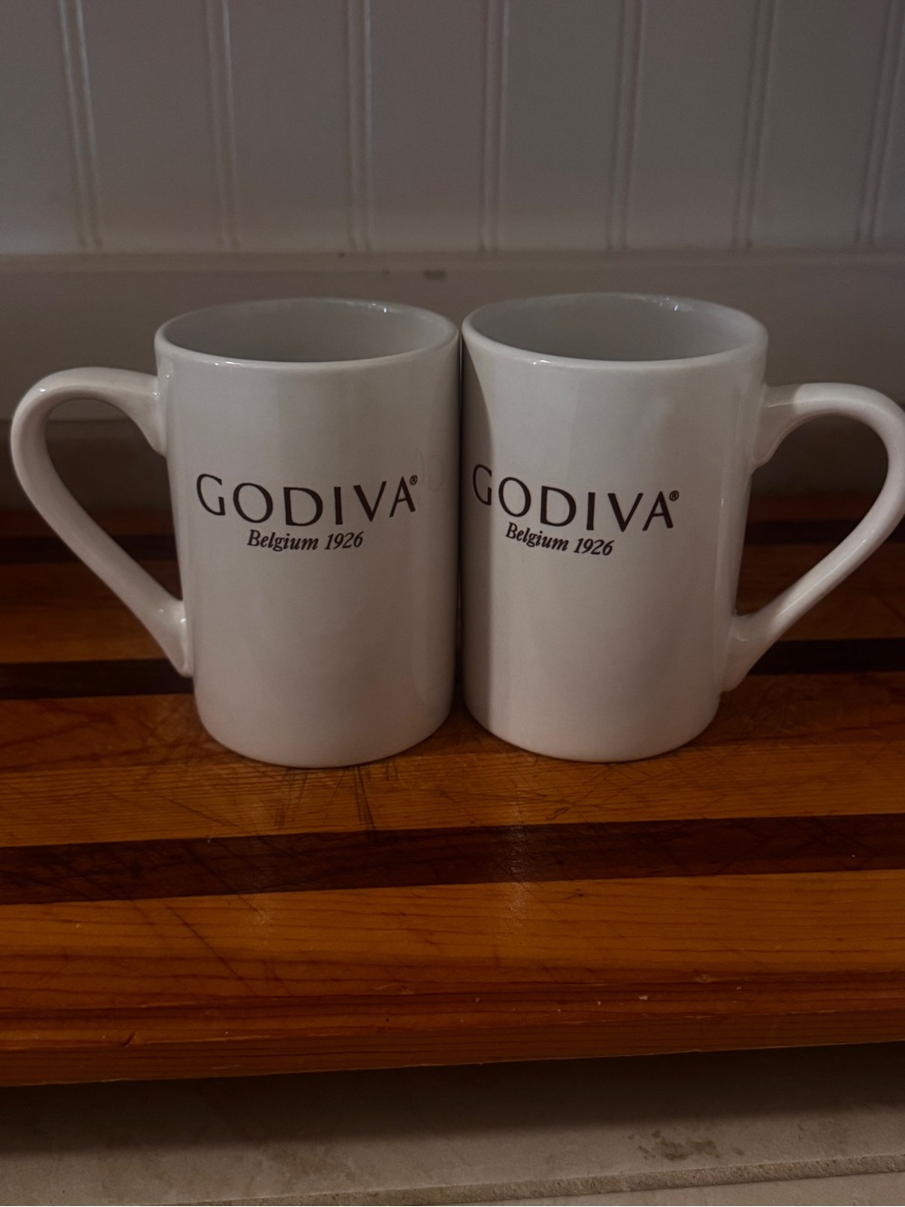 Diva White Ceramic Godiva Logo Mugs - Pair